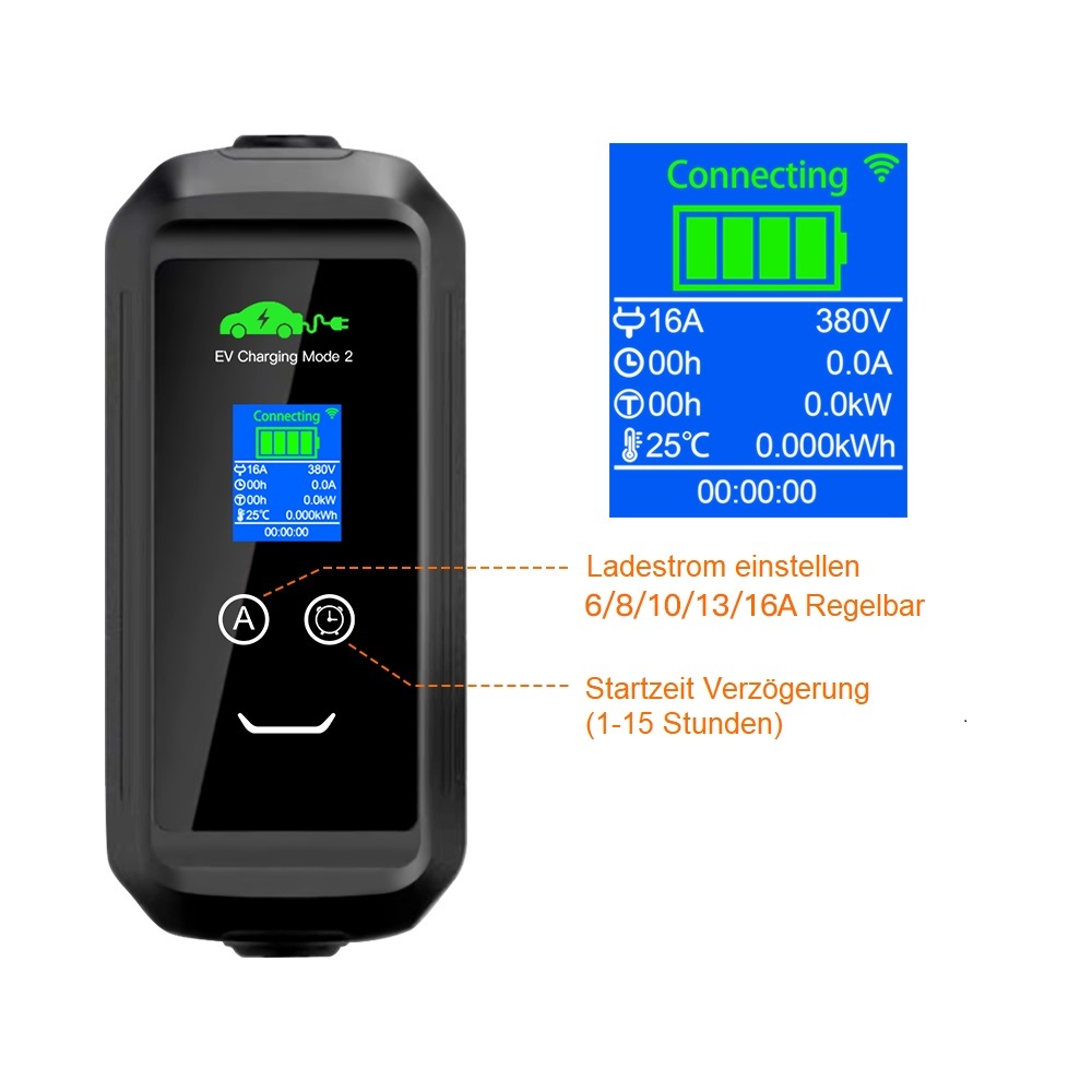 Mobile Wallbox Starkstrom: 11kW Ladeleistung, 5 Meter Typ2 Kabel für Starkstromsteckdosen, Tasche und Wandhalterung – Bild 2