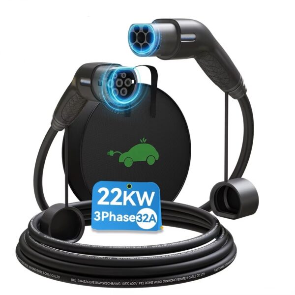 KHONS Typ 2  Mode 3 Ladekabel für Elektroauto 22KW/5M/32A/3 Phasen, Typ 2 zu Typ 2 Ladekabel für Tesla, BMW, VW, Kia usw...