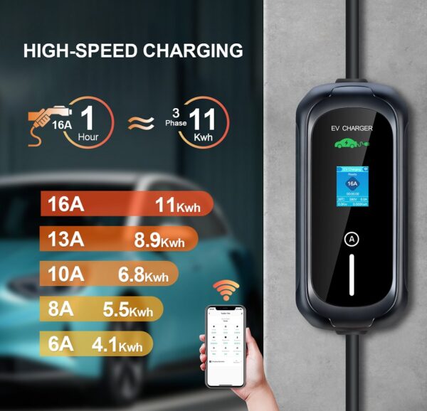 Mobile Ladestation mit Handy APP, 11kW Ladeleistung, 5m. Kabel Tragetasche und Wandhalterung – Bild 3