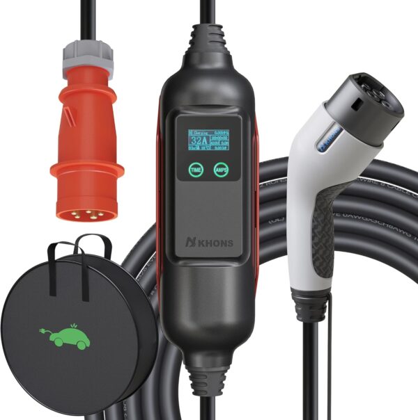 Khons Tragbare Ladestation 11kW Typ2 Ladekabel 5m, Stecker 16A CEE Rot