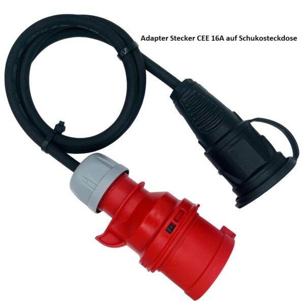 Adapter Stecker CEE 16A Rot auf Schukosteckdose