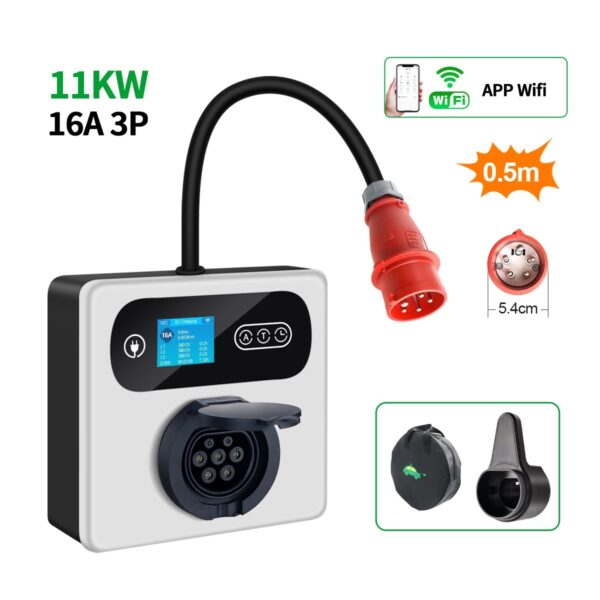 Wallbox mit CEE Stecker 16A Rot und Typ2 Steckdose für Ladekabel, App Steuerung, 11kW Leistung, keine Installation nötig – Bild 3