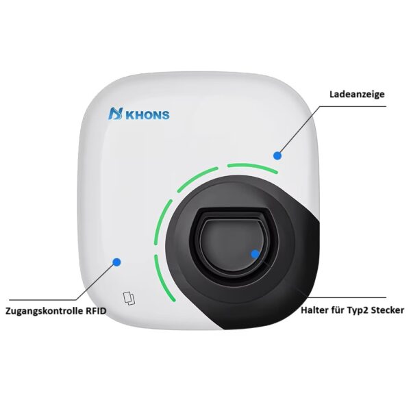 Khons Wallbox 11kw mit WLAN/APP und RFID Zugangskontrolle, 5 Meter Kabel, Regelbar von 6A-16A PV-Überschussladen – Bild 2