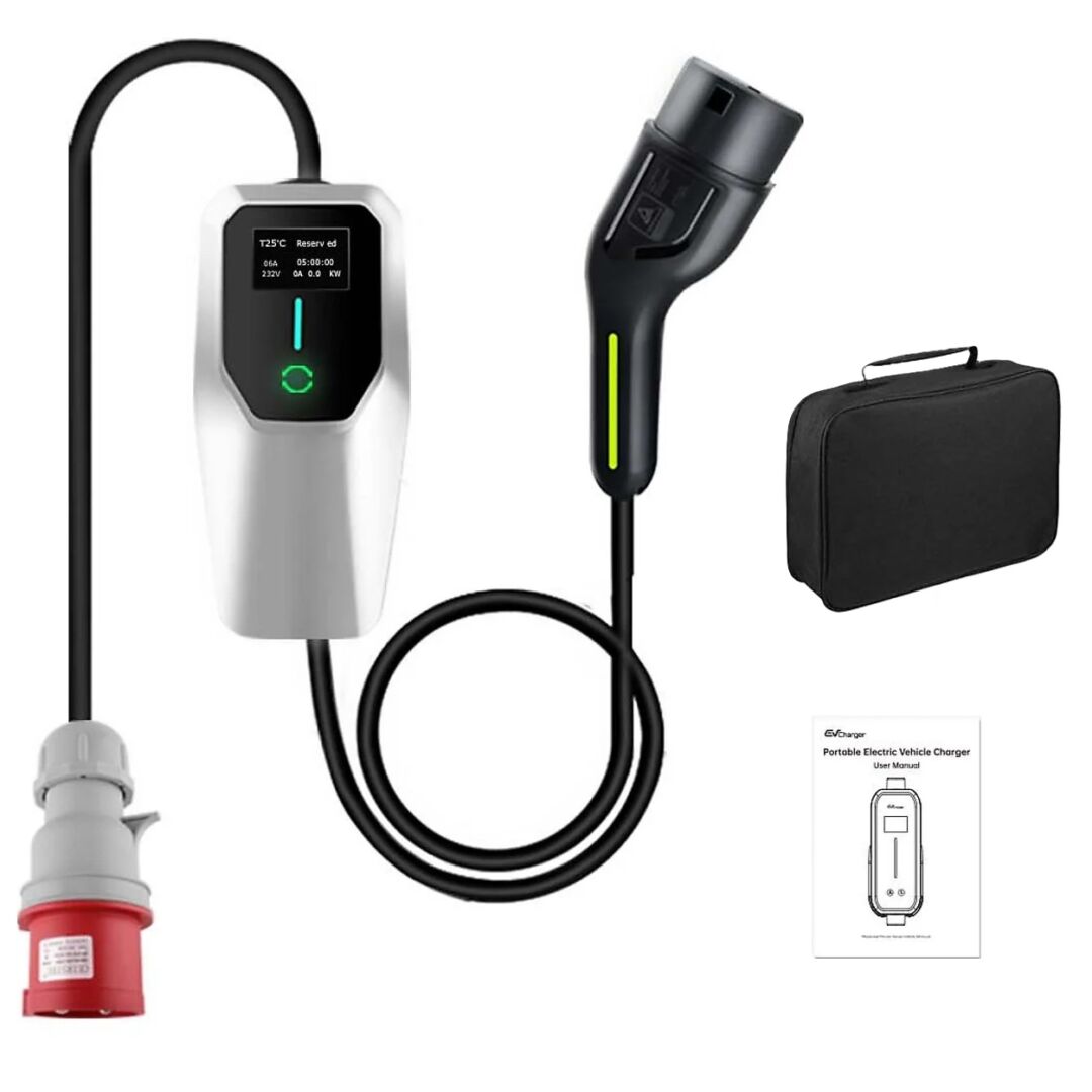 Elektrofahrzeug Ladestation - 11 kW, 6 Meter Kabel für Starkstromsteckdosen CEE 16A Rot opt. Schukoadapter – Bild 2