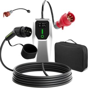 Elektrofahrzeug Ladestation - 11 kW, 6 Meter Kabel für Starkstromsteckdosen CEE 16A Rot opt. Schukoadapter