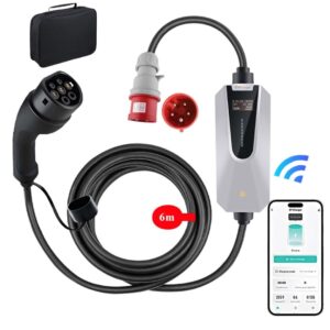 Mobile Wallbox mit Ladeprotokoll für Dienstwagenfahrer, 22KW/32A, APP Steuerung 6m Kabel, Tragetasche & Wandhalterung, PV-Überschussladenladen