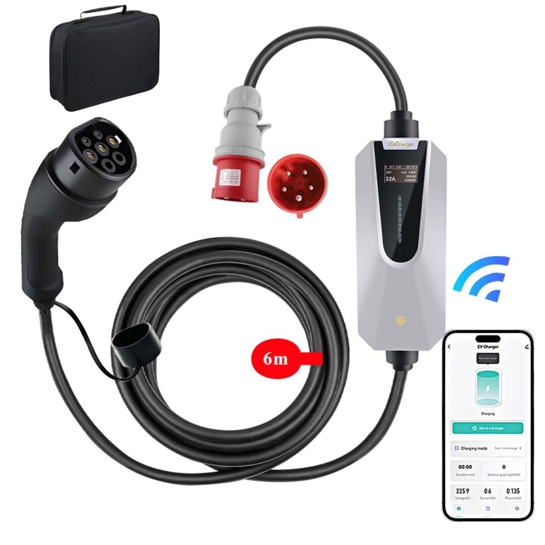 Mobile Wallbox mit Ladeprotokoll für Dienstwagenfahrer, 22KW/32A, APP Steuerung 6m Kabel, Tragetasche & Wandhalterung, PV-Überschussladenladen