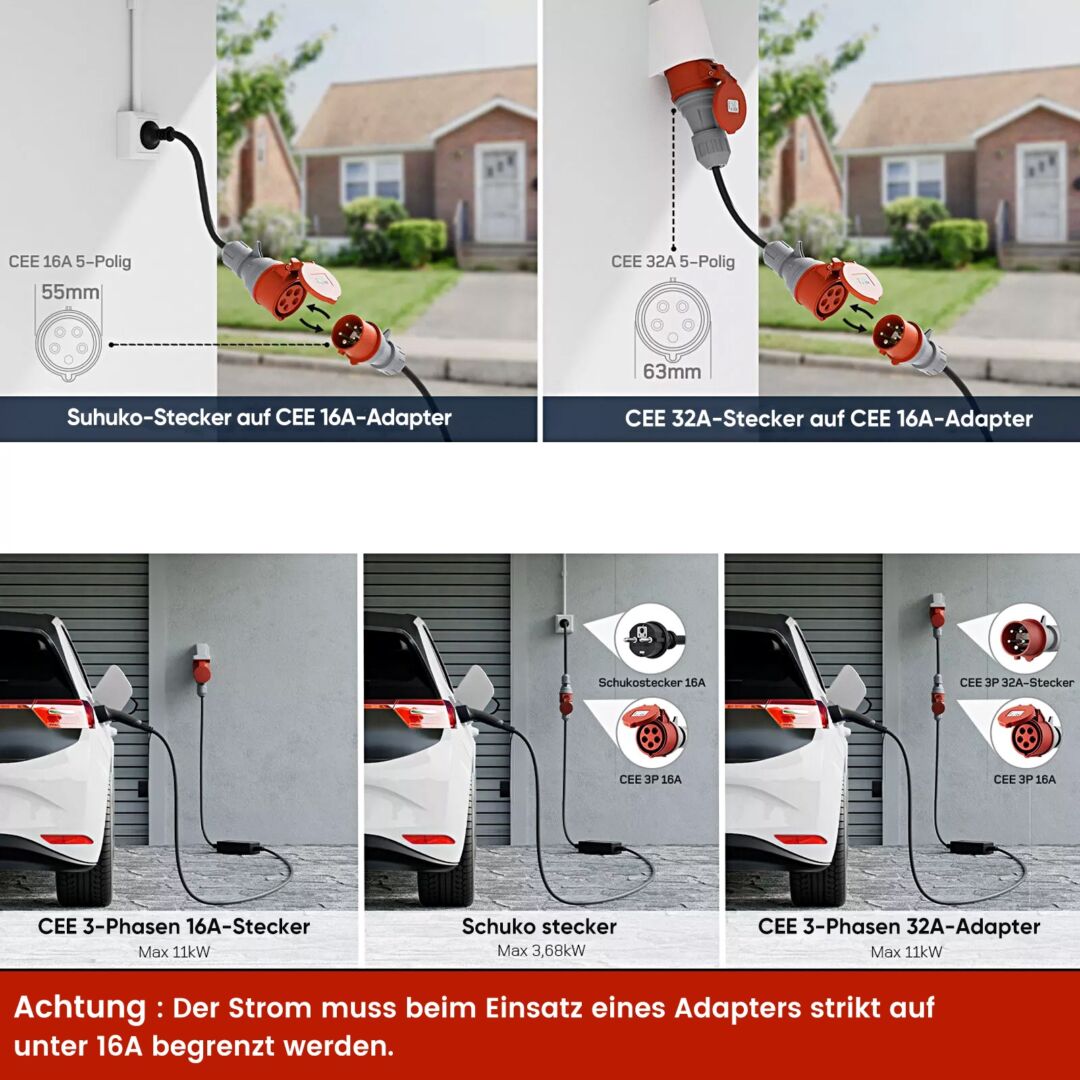 Mobile Wallbox mit Ladeprotokoll für Dienstwagenfahrer, 22KW/32A, APP Steuerung 6m Kabel, Tragetasche & Wandhalterung, PV-Überschussladenladen – Bild 8