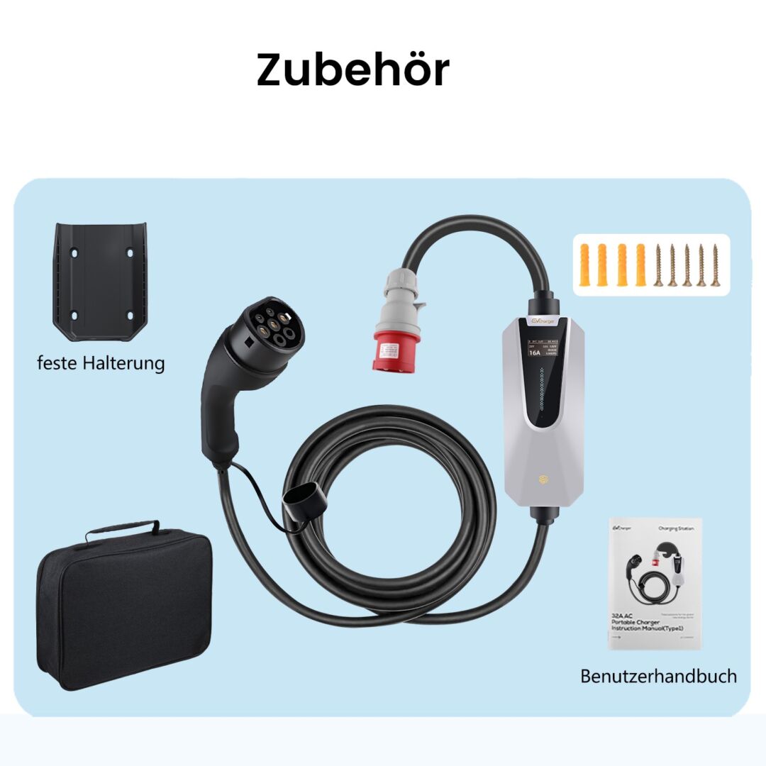 Mobile Wallbox mit Ladeprotokoll für Dienstwagenfahrer, 22KW/32A, APP Steuerung 6m Kabel, Tragetasche & Wandhalterung, PV-Überschussladenladen – Bild 5