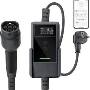E-Auto Ladegerät mit Schukostecker, APP-Steuerung und Ladeprotokoll 3,7kW mit 5/7/10/20 M Kabel inkl. Wandhalterung und Tragetasche