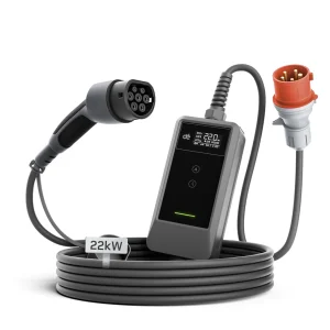 Mobiles Ladegerät 22kW mit App, Stromzähler & Ladeprotokoll – CEE 32A, Typ 2, PV-Laden