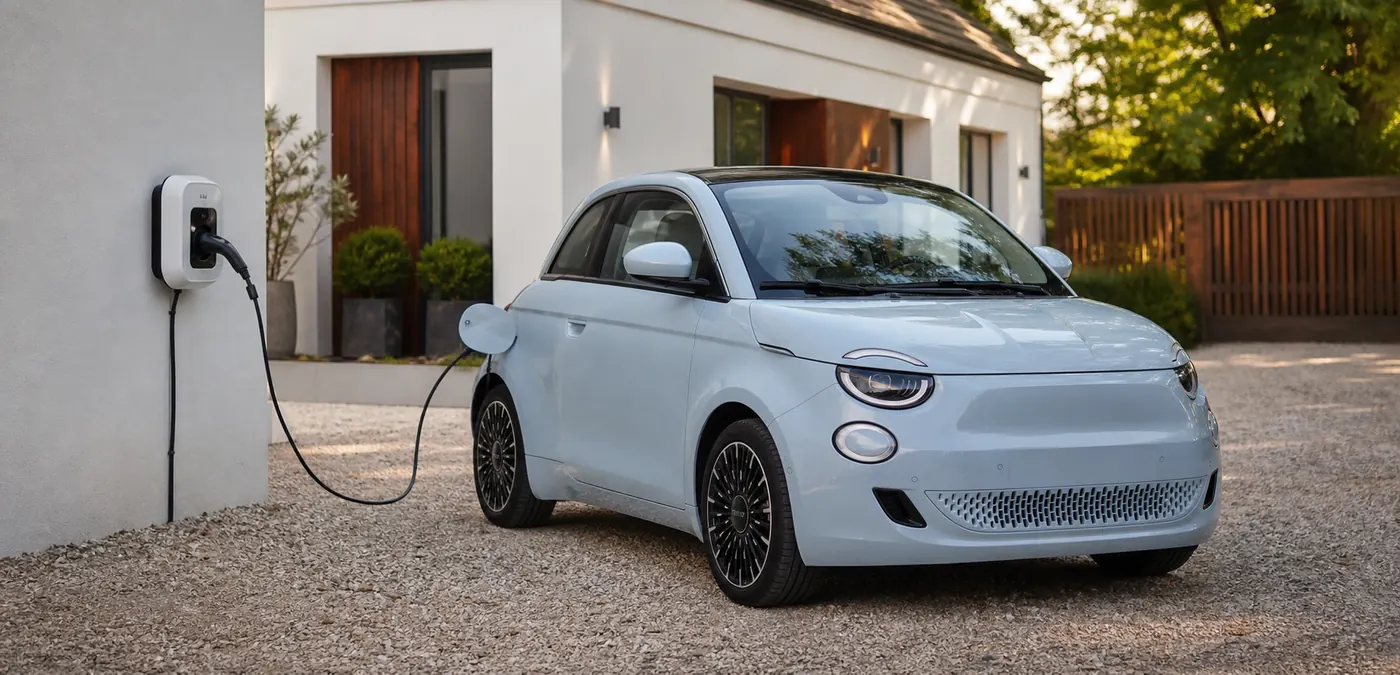 Fiat 500e zuhause mit mobiler Wallbox laden