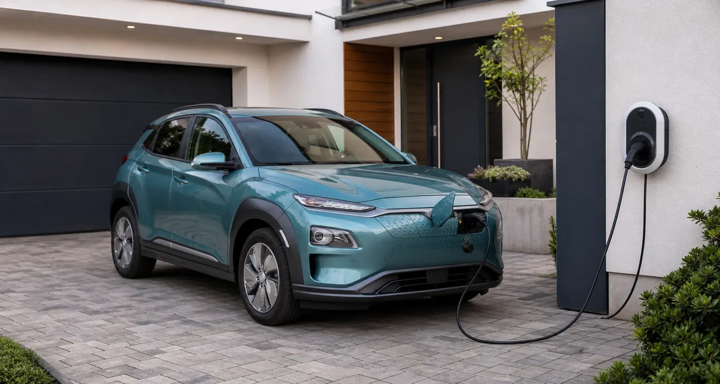 Hyundai Kona Elektro zuhause mit mobiler Wallbox laden